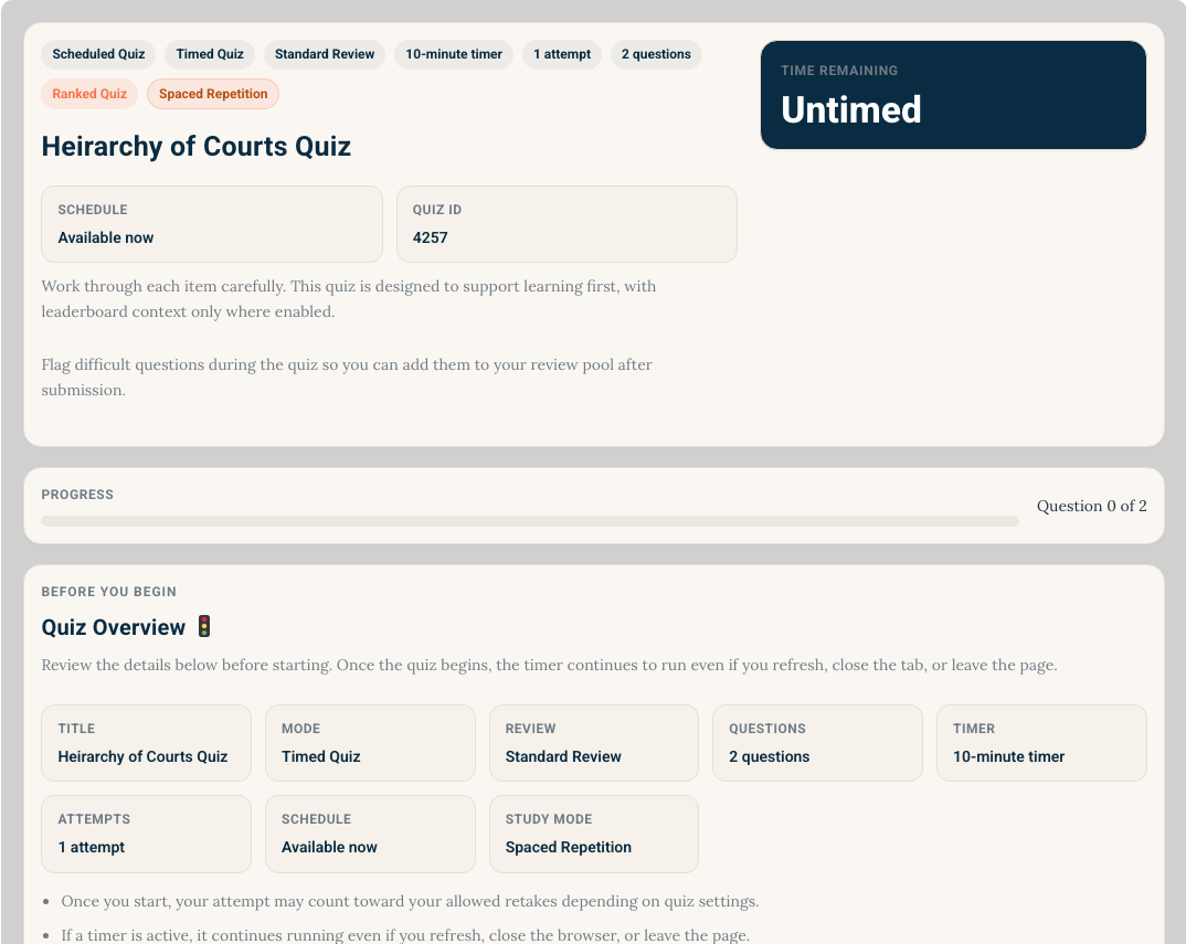 Quiz and smart assessment preview