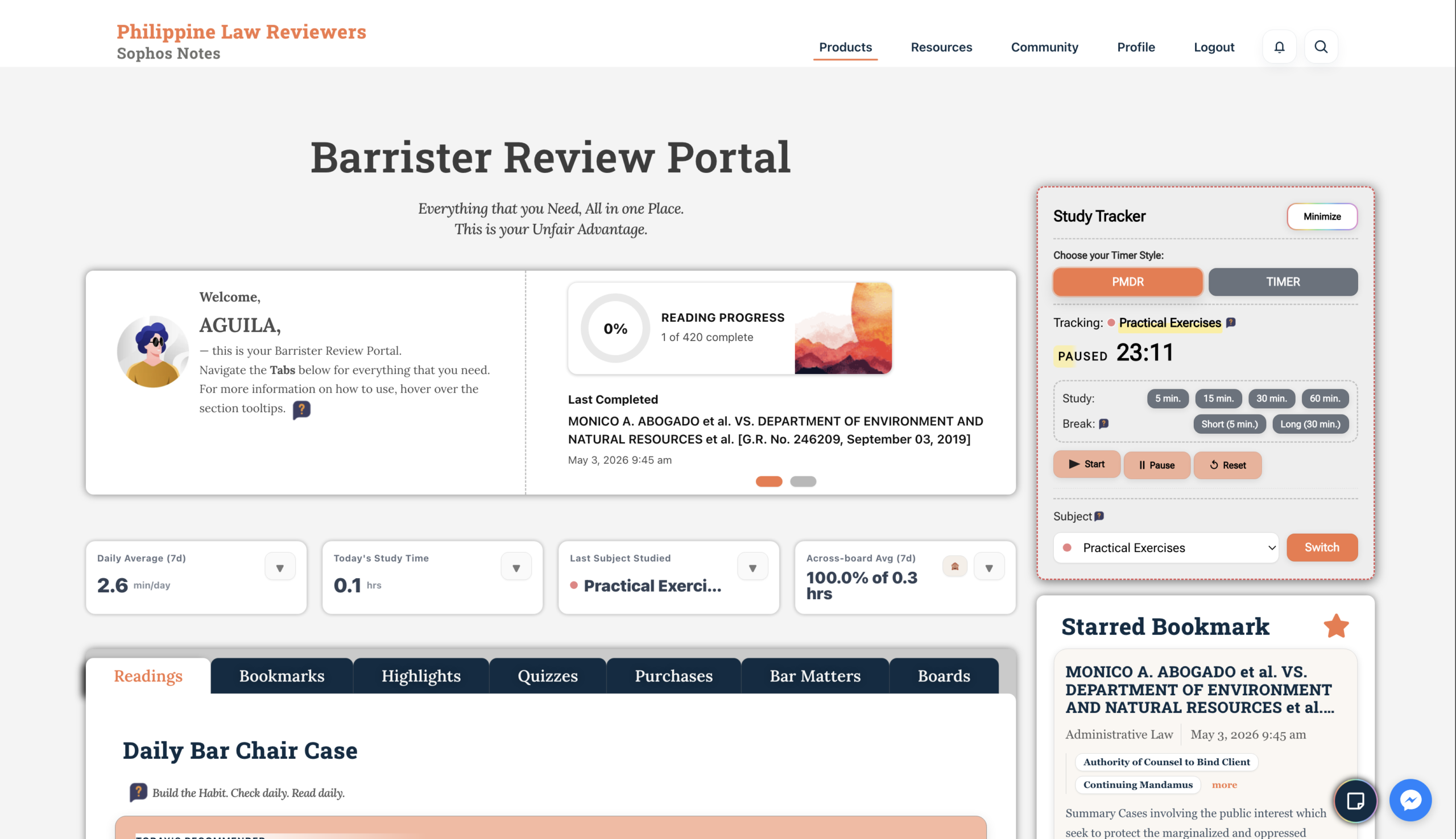 Philippine Law Reviewers Barrister Portal dashboard screenshot